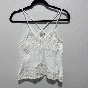 Tobi White Lace Cropped Tank Top Size Small